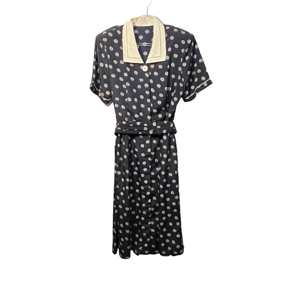 Liz Claiborne Dress Womens Size M / L Vintage 80s Navy Cream Teacher Secretary